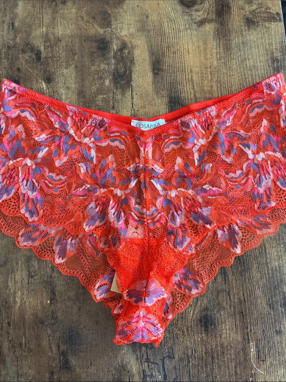 Cosabella Red and Purple Floral Lace Boyshort